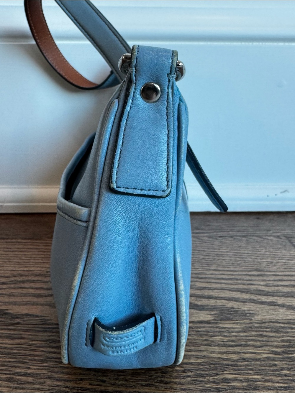 RARE Vintage Coach Pool Blue Leather Hampton Demi Hobo Bag 7593 Y2K w/Hangtag - Picture 5 of 11